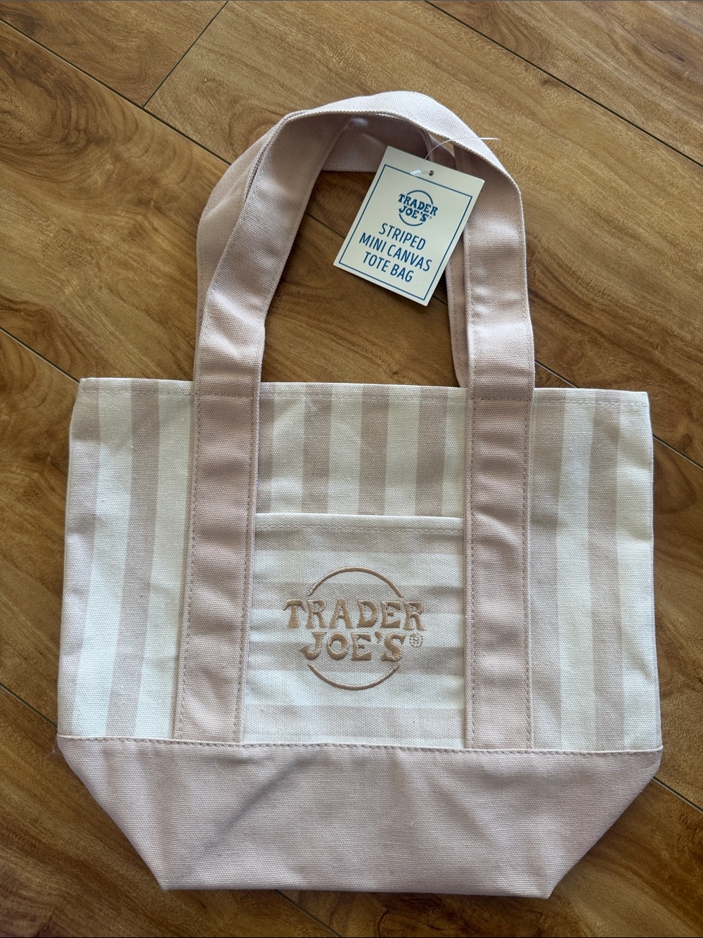 Trader Joe's Pink Striped Canvas Tote Bag- Cream